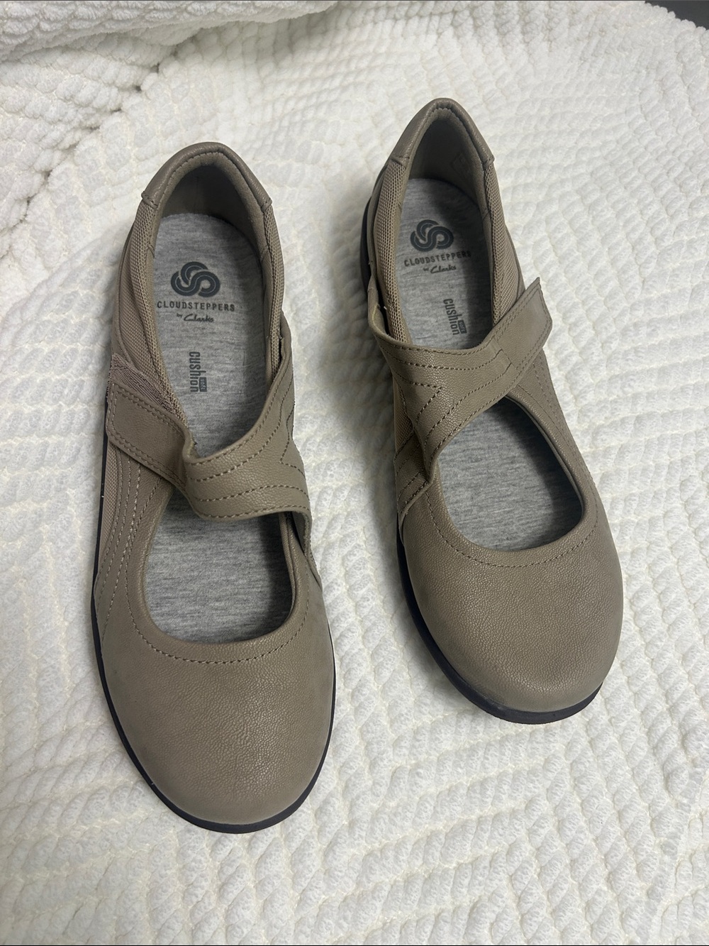 Clarks Taupe Mary Jane Comfort Flats with Adjustable Strap